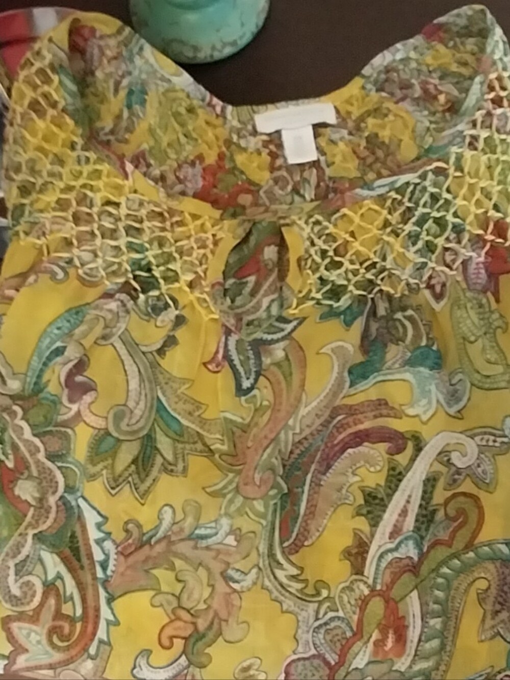 Charter Club - Sheer Floral Blouse in Pale Chartreuse - Picture 7 of 8